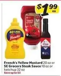 Winn Dixie French's Yellow Mustard or SE Grocers Steak Sauce or ketchup offer