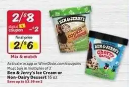 Winn Dixie Ben & Jerry's Ice Cream or Non-Dairy Dessert offer