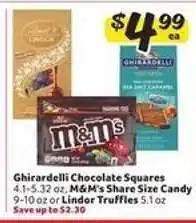 Winn Dixie Ghirardelli Chocolate Squares, M&M's Share Size Candy, Lindor Truffles offer