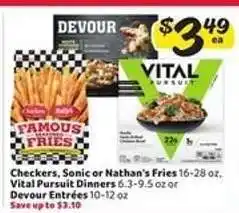 Winn Dixie Checkers, Sonic or Nathan's Fries, Vital Pursuit Dinners, Devour Entrées offer