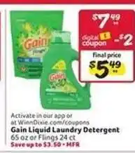 Winn Dixie Gain Liquid Laundry Detergent offer