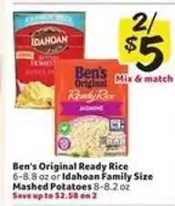 Winn Dixie Ben's Original Ready Rice or Idahoan Family Size Mashed Potatoes offer