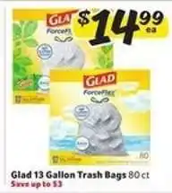 Winn Dixie Glad 13 Gallon Trash Bags offer