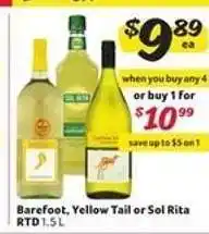 Winn Dixie Barefoot, Yellow Tail or Sol Rita RTD offer