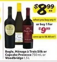 Winn Dixie Bogle, Ménage à Trois Silk or Cupcake Prosecco or Woodbridge offer