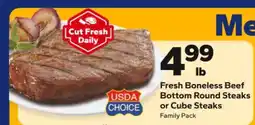 Save a Lot Fresh Boneless Beef Bottom Round Steaks or Cube Steaks offer