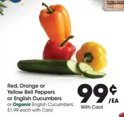 Kroger Red, Orange or Yellow Bell Peppers or English Cucumbers offer