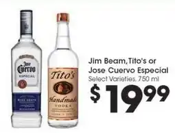 Kroger Jim Beam, Tito's or Jose Cuervo Especial offer