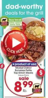 Giant Eagle Market District Boneless Petite Top Sirloin Steaks offer