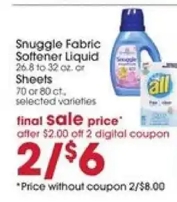Giant Eagle Snuggle Fabric Softener Liquid or Sheets offer