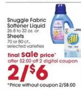 Giant Eagle Snuggle Fabric Softener Liquid or Sheets offer