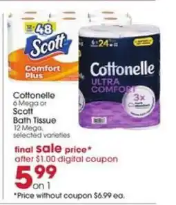 Giant Eagle Cottonelle or Scott Bath Tissue offer