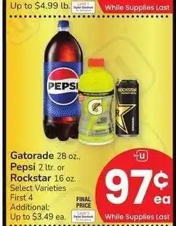 Albertsons Gatorade 28 oz., Pepsi 2 ltr. or Rockstar 16 oz. - Select Varieties offer
