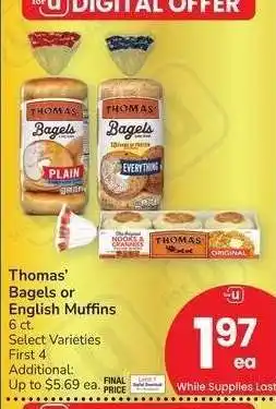 Albertsons Thomas' Bagels or English Muffins - 6 ct. Select Varieties offer