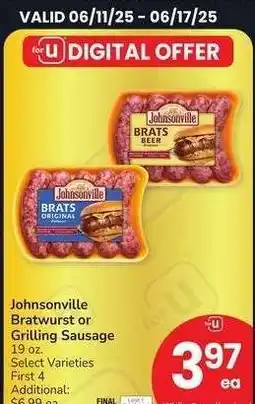 Albertsons Johnsonville Bratwurst or Grilling Sausage - 19 oz. Select Varieties offer