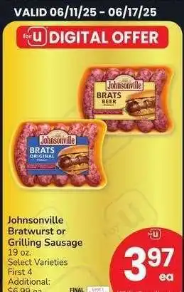Albertsons Johnsonville Bratwurst or Grilling Sausage - 19 oz. Select Varieties offer