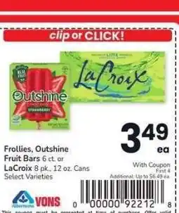 Albertsons Frollies, Outshine Fruit Bars 6 ct. or LaCroix 8 pk., 12 oz. Cans - Select Varieties offer