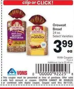 Albertsons Oroweat Bread - 24 oz. Select Varieties offer
