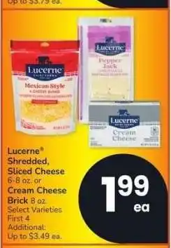 Albertsons Lucerne Shredded, Sliced Cheese 6-8 oz. or Cream Cheese Brick 8 oz. - Select Varieties offer