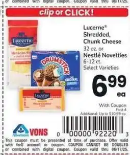 Albertsons Lucerne Shredded, Chunk Cheese 32 oz or Nestlé Novelties 6-12 ct. - Select Varieties offer