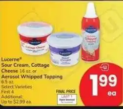 Albertsons Lucerne Sour Cream, Cottage Cheese 16 oz. or Aerosol Whipped Topping 6.5 oz. - Select Varieties offer
