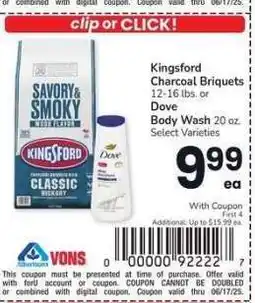 Albertsons Kingsford Charcoal Briquets 12-16 lbs. or Dove Body Wash 20 oz. - Select Varieties offer