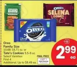 Albertsons Oreo Family Size 10.68-18.71 oz. or Tate's Cookies 5.5-8 oz. - Select Varieties offer