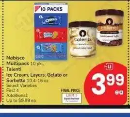 Albertsons Nabisco Multipack 10 pk., Talenti Ice Cream, Layers, Gelato or Sorbetto 10.4-oz. - Select Varieties offer
