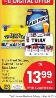 Albertsons Truly Hard Seltzer, Twisted Tea or Blue Moon - 12 pk offer