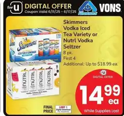 Albertsons Skimmers Vodka Iced Tea Variety or Nutrl Vodka Seltzer - 8 pk offer