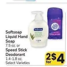Albertsons Softsoap Liquid Hand Soap 7.5 oz. or Speed Stick Deodorant 1.4-1.8 oz. - Select Varieties offer