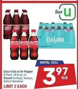 Albertsons Coca-Cola or Dr Pepper 6 Pack, 16.9 oz. or Dasani 24 Pack, 16.9 oz. - Select Varieties offer