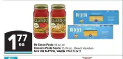 Albertsons De Cecco Pasta 16 oz or Classico Pasta Sauce 15-24 oz - Select Varieties MIX OR MATCH offer