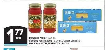Albertsons De Cecco Pasta 16 oz or Classico Pasta Sauce 15-24 oz - Select Varieties MIX OR MATCH offer
