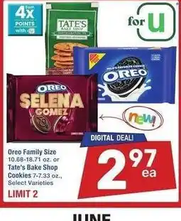 Albertsons Oreo Family Size 10.68-18.71 oz. or Tate's Bake Shop Cookies 7-7.33 oz. - Select Varieties offer
