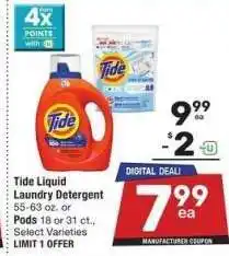 Albertsons Tide Liquid Laundry Detergent - 55-63 oz. or Pods 18 or 31 ct., Select Varieties offer
