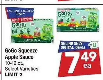 Albertsons GoGo Squeeze Apple Sauce - 10-12 ct., Select Varieties offer