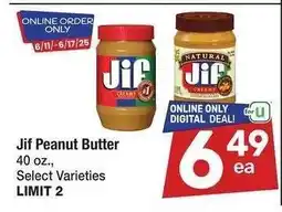 Albertsons Jif Peanut Butter - 40 oz., Select Varieties offer