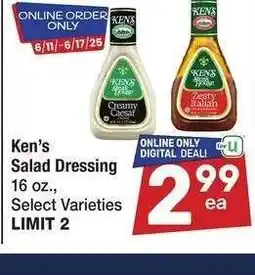 Albertsons Ken's Salad Dressing - 16 oz., Select Varieties offer