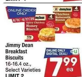 Albertsons Jimmy Dean Breakfast Biscuits - 16-16.4 oz., Select Varieties offer