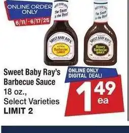 Albertsons Sweet Baby Ray's Barbecue Sauce - 18 oz., Select Varieties offer