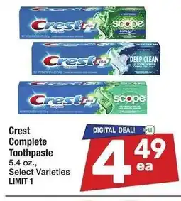 Albertsons Crest Complete Toothpaste - 5.4 oz., Select Varieties offer
