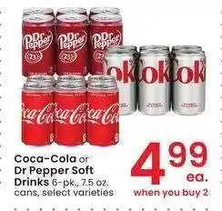 Albertsons Coca-Cola or Dr Pepper Soft Drinks - 6 - pk., 7.5 oz. cans, select varieties offer