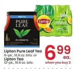 Albertsons Lipton Pure Leaf Tea 6-pk., 16.9 oz. btls. or Lipton Tea 12-pk., 16.9 oz. btls offer