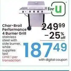 Albertsons Char. Broil Performance 4 Burner Grill - stainless steel with side burner offer