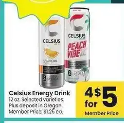 Albertsons Celsius Energy Drink - 12 oz. Selected varieties. Member Price: $1.25 ea offer