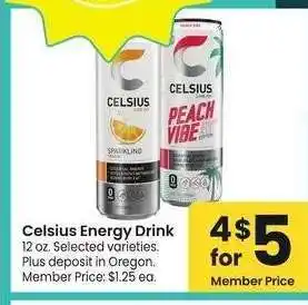 Albertsons Celsius Energy Drink - 12 oz. Selected varieties. Member Price: $1.25 ea offer
