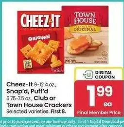 Albertsons Cheez-It 9-12.4 oz., Snap'd, Puff'd 5.75-7.5 oz., Club or Town House Crackers - Selected varieties offer