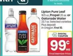 Albertsons Lipton Pure Leaf 18.5 oz., Propel 20 oz. or Gatorade Water 23.7 oz. - Selected varieties offer