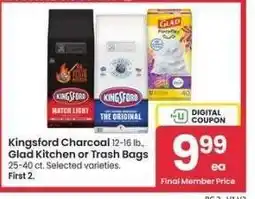 Albertsons Kingsford Charcoal 12-16 lb., Glad Kitchen or Trash Bags 25-40 ct. - Selected varieties offer